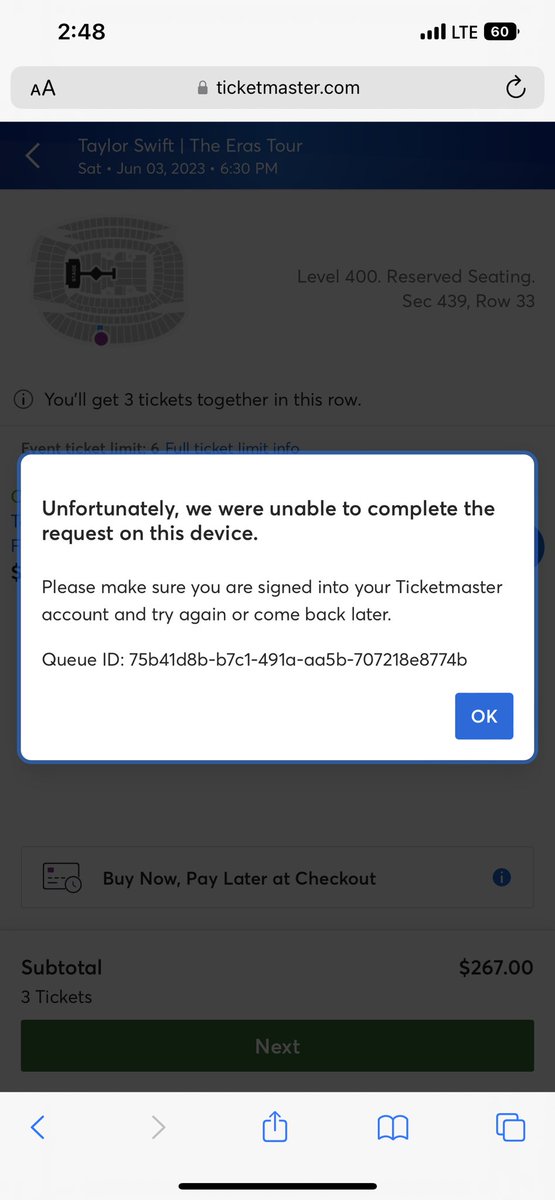 littleolass's tweet photo. @Ticketmaster please explain this I’ve been waiting for FIVE hours https://t.co/FrGaEksbkH