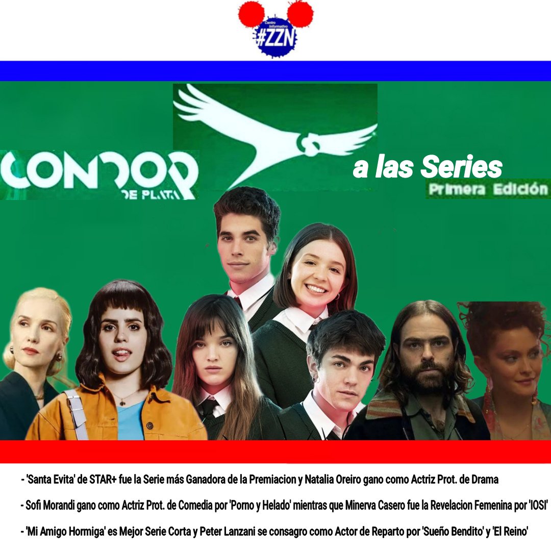 ZZNoficial's tweet photo. ¡Tuvimos Ganadores en la 1ra Ed. de los #CondorDePlata dedicados a las Series! @LaOreiro x #SantaEvita, @SofiMorandiOk x #PornoYHelado, @P_Lanzani x #ElReino/#SueñoBendito, @MinervaCasero x #IOSI y #MiAmigoHormiga c/@JoseGimenezZapi triunfaron en sus Respectivas Categorias https://t.co/qzaxiagUH0