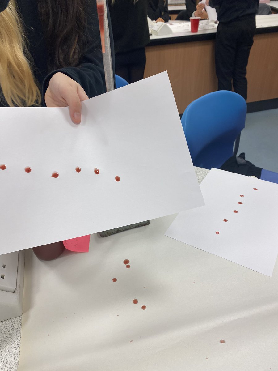 Our Criminologist’s were investigating how height, volume and angle of impact affects the diameter of “blood” droplets today. 🩸🔎
