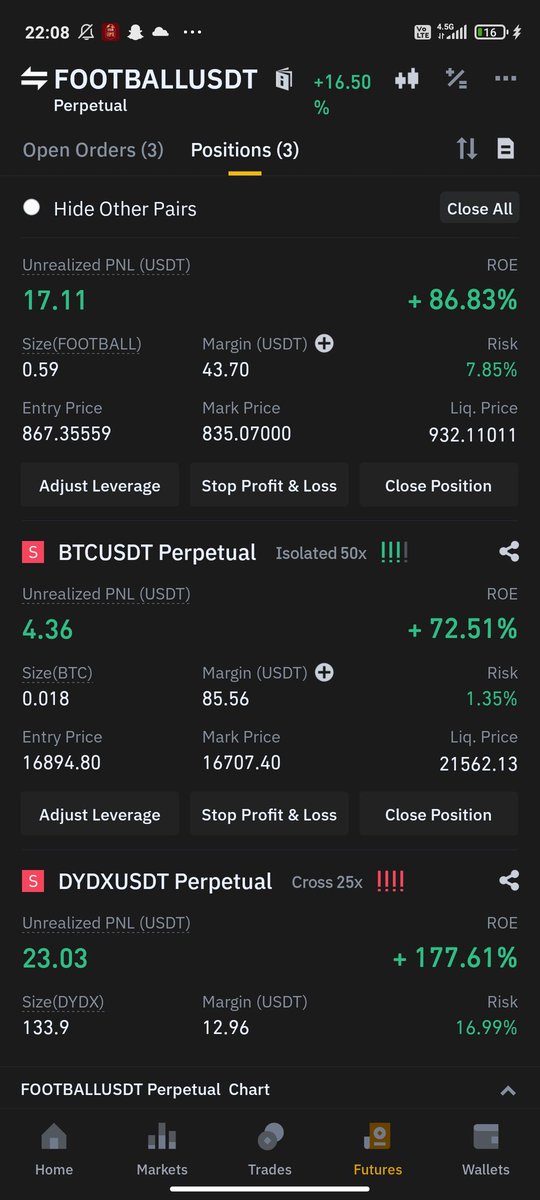 Her gün bakiyemin ne kadar olduğunu açıklayacağım. Bugün yaptığım ilk işlem rastgele düşer kafasıyla girdiğim footbalusdt işlemde -30 dolar zarar ile çıktım neyse ki sonradan toparlaya bildim ve günü 6 dolar kâr ile kapattım 👨‍🎤