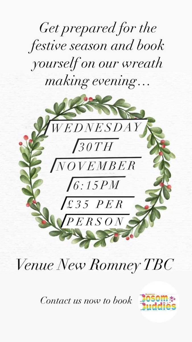 romneysbosombud's tweet photo. 🎄CHARITY CHRISTMAS WREATH MAKING🎄

Thanks to all of you who have expressed interest in our Charity Christmas Wreath Making Night 

We need confirmed numbers and payment by this Friday - please get in touch to book your place and make payment 

We look forward to seeing you all https://t.co/KI0QEbUD1m