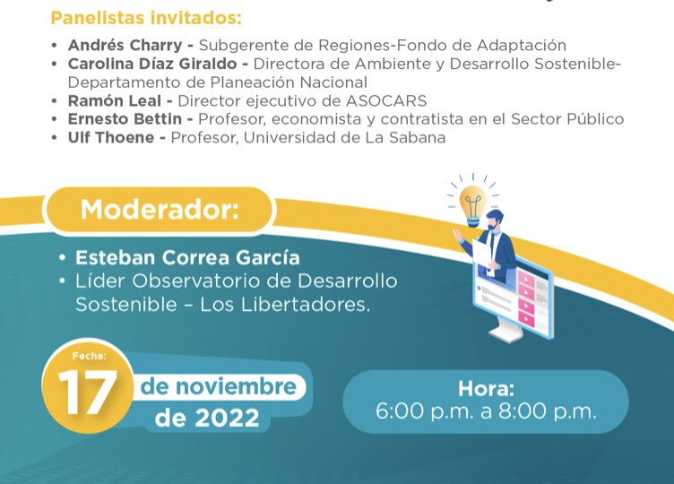 jennydanna1's tweet photo. Cordialmente invitados al panel de discusión sobre políticas públicas para la sostenibilidad.
👉🏻Organiza: Grupo de Investigación Reflexión Económica, Administrativa y Contable (#FULLREAC) - @MelvaGomez18 @amercadosuarez #FULLInvestigaciones @UniLibertadores https://t.co/xBQEVQZ5lj