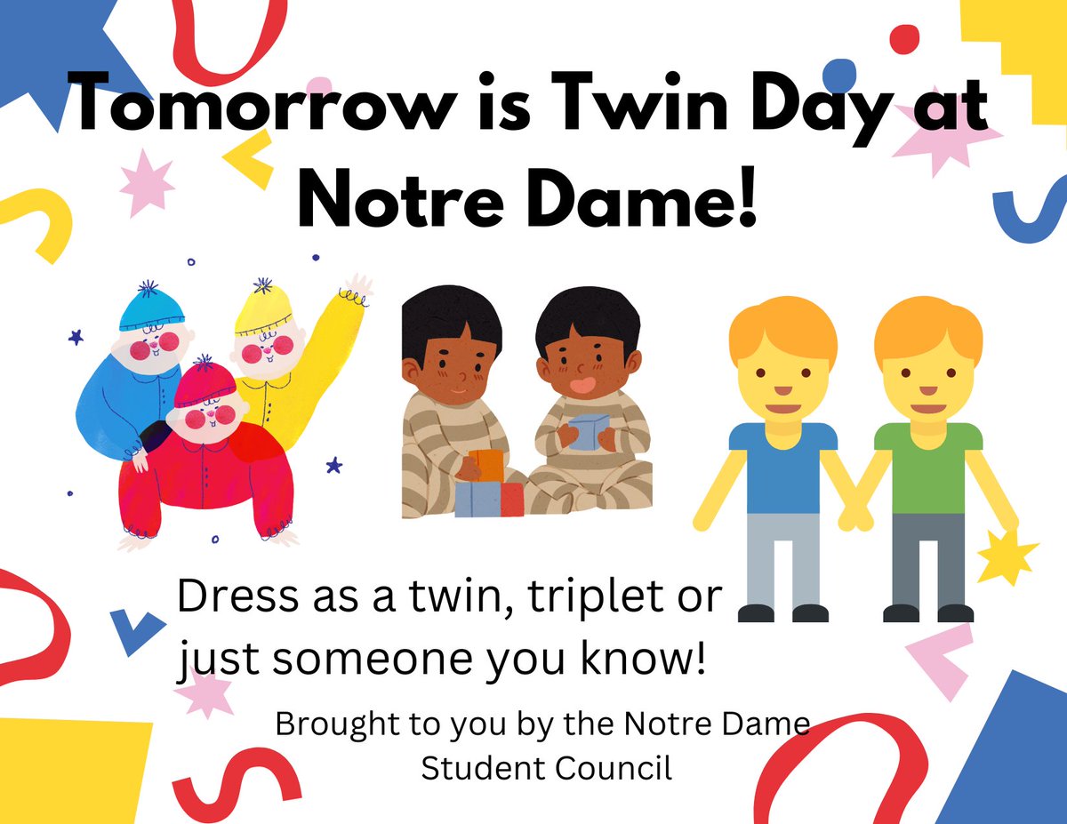 👇It's Twin day tomorrow <a href="/SMCDSB_NOD/">Notre Dame C.S.</a>! Let's see what class can earn the most points!