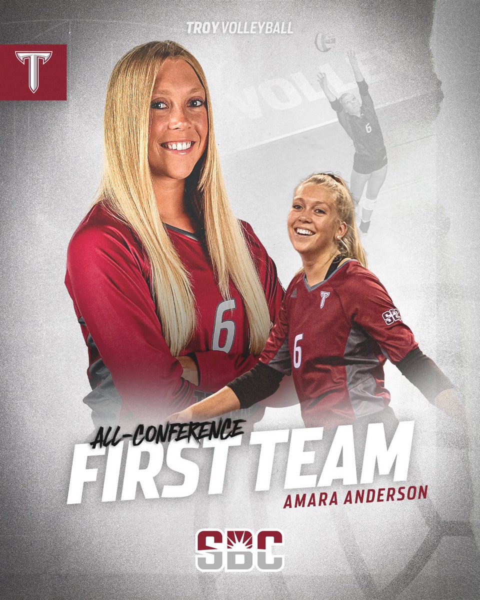 𝐀𝐌𝐀𝐑𝐀 𝐀𝐃𝐃𝐒 𝐀𝐍𝐎𝐓𝐇𝐄𝐑

Amara Anderson earns All-Conference accolades for the third time in her career!

#BuildTheEmpire | #OneTROY ⚔️ 🏐