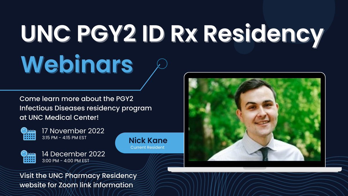 UNC ID Pharmacy (@unc_id_pharmacy) on Twitter photo 📢📅🖥️ Happening this Thursday starting at 3:15PM EST!! Want to get the inside scoop 🍨 on what it’s like to be the ID resident at <a href="/uncrxresidency/">UNC Med Center Pharmacy Residency Programs</a>? 🧐🤓 Come chat with Nick Kane during his resident-only portion of our webinar! #mostcurbsidedcoresident #PGY2ID #pharmacy 📢📅🖥️ Happening this Thursday starting at 3:15PM EST!! Want to get the inside scoop 🍨 on what it’s like to be the ID resident at <a href="/uncrxresidency/">UNC Med Center Pharmacy Residency Programs</a>? 🧐🤓 Come chat with Nick Kane during his resident-only portion of our webinar! #mostcurbsidedcoresident #PGY2ID #pharmacy