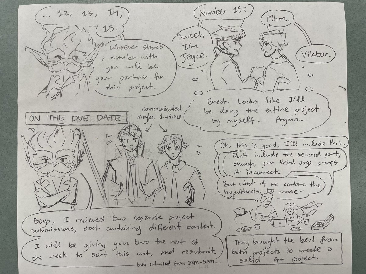 DetectiPhoenix's tweet image. Got convinced to post this by my brother, even though I never post my traditional art/comics since they aren’t refined ~~ Set in the battle academia #LeagueOfLegends #JayVik #Jayce #Viktor (left to right)