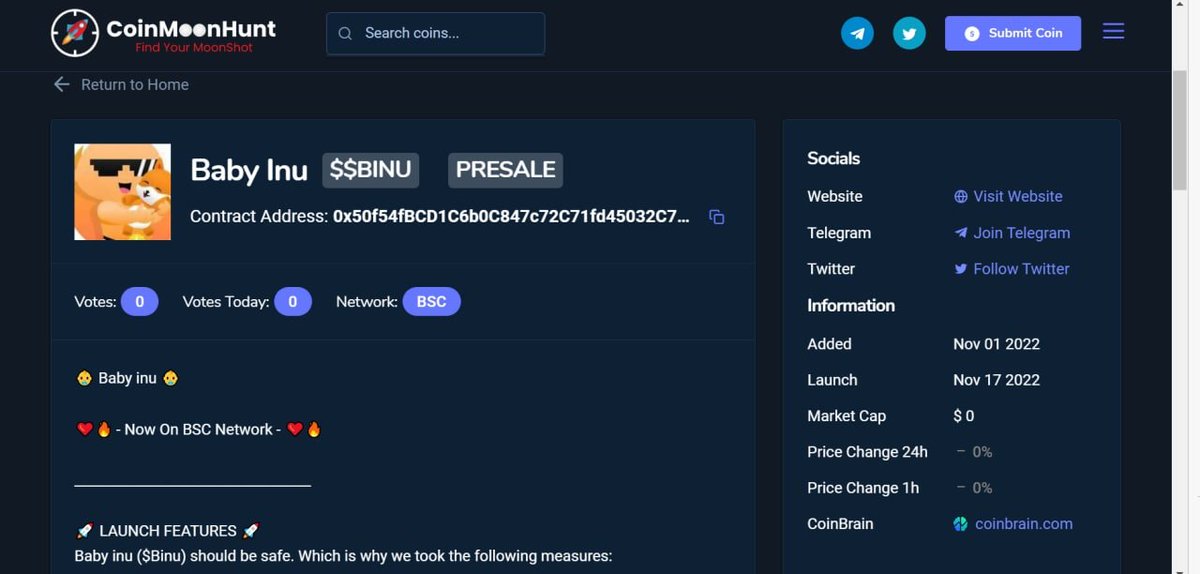 BabyInuCoin's tweet photo. Baby Inu is listed on https://t.co/fAMTWm4ZU3 make sure to vote for us🔥🚀

Link ->  https://t.co/i3lYeB8KHv https://t.co/dT3p7g1yLu