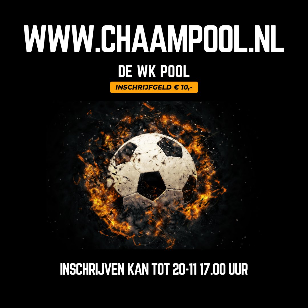 Chaampool's tweet image. ⚽️ WK-pool 2022 - Meld je nu aan! ⚽️

✅ Voorspel alle wedstrijden
✅ Voorspel de Wereld kampioen 
✅ Beantwoord de vragen
✅ Versla je familie en vrienden
✅ Win mooie prijzen

#Linkinbio👆#WK2022 #Qatar2022 #WKPoule #WKPool #Worldcup2022
