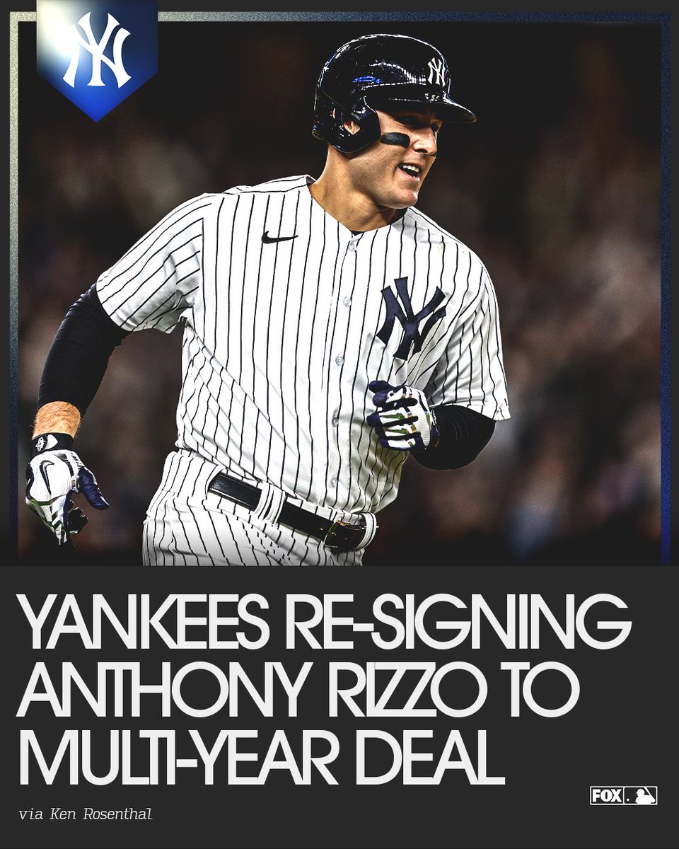 MLBONFOX's tweet photo. Anthony Rizzo is re-signing with the Yankees on a multi-year deal, via @Ken_Rosenthal https://t.co/LAhCjViLYM