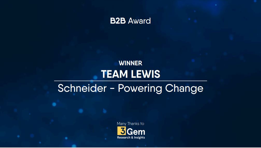 Next up is our B2B Award, sponsored <a href="/3GemResearch/">3Gem Research & Insights</a>.  And the winner is… <a href="/teamlewisglobal/">TEAM LEWIS</a>! Congrats! #PRCAUKAwards 🎉🏆