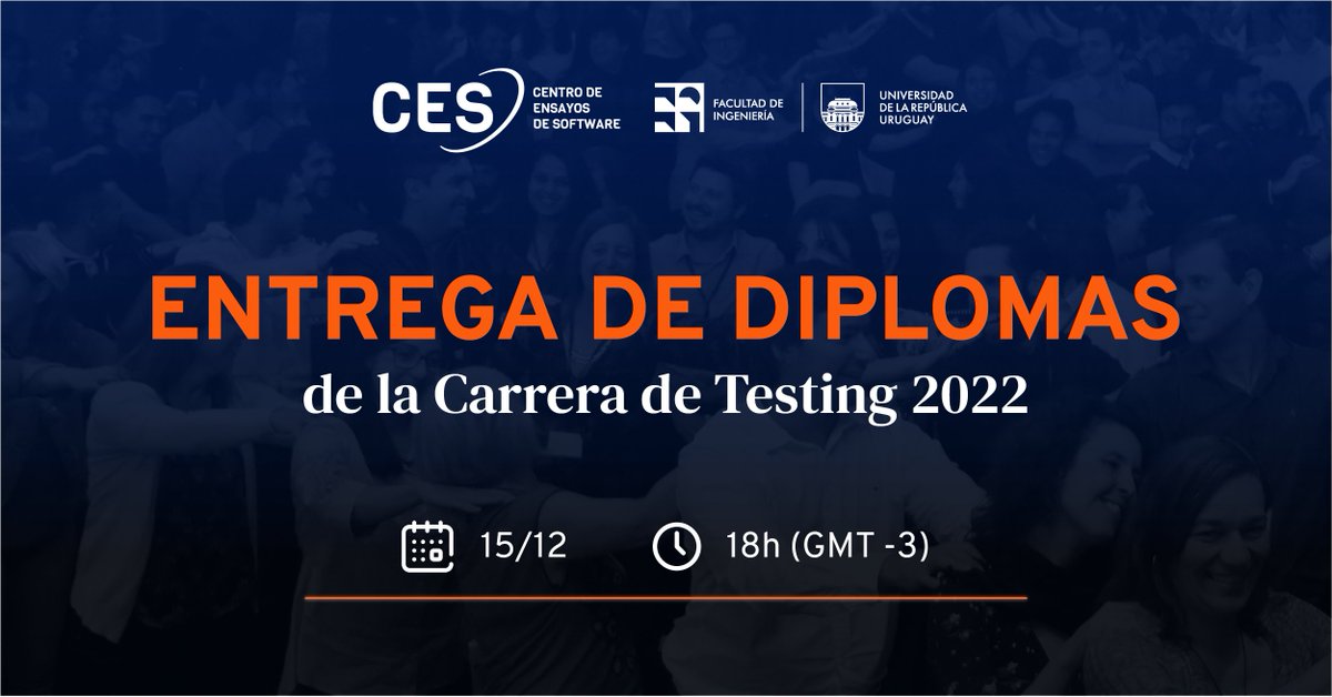 ces_com_uy's tweet photo. ¡Se viene un nuevo récord de egresados! 🎓
El próximo 15/12 seremos testigos de la 12ma entrega de diplomas de la #CarreraDeTesting, ocasión en la que +150 testers recibirán sus diplomas. 🎉
#softwaretesting #testing #ces18años #expertosentesting https://t.co/p2RWriteni