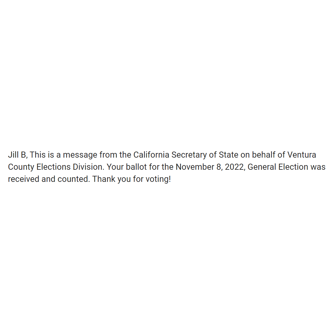 techmockturtle's tweet photo. I love when I get this message that they got my ballot.  Hope everybody voted! https://t.co/TWWMa6ztUW