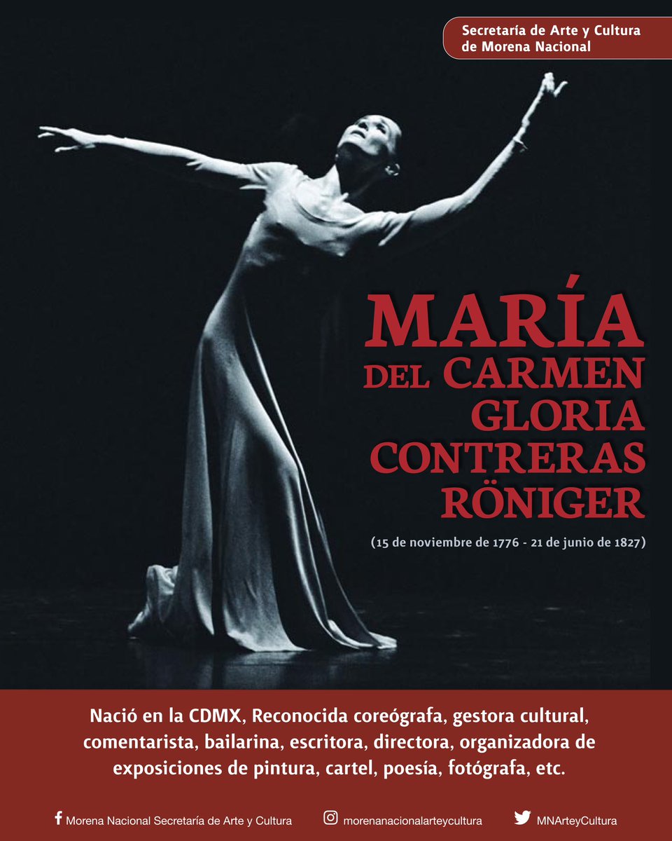 MNArteyCultura's tweet photo. Hoy recordamos el natalicio de una de las grandes maestras del mundo de la coreografía en México, mujer de gran talento que lo compartió gestionando espacios para otras disciplinas artistas. Gloria Contreras Röniger. 👇🏼👇🏼💃🏽👇🏼👇🏼💅🏼💅🏼
#coreografa #artista #arteycultura https://t.co/iMX15DQzWL