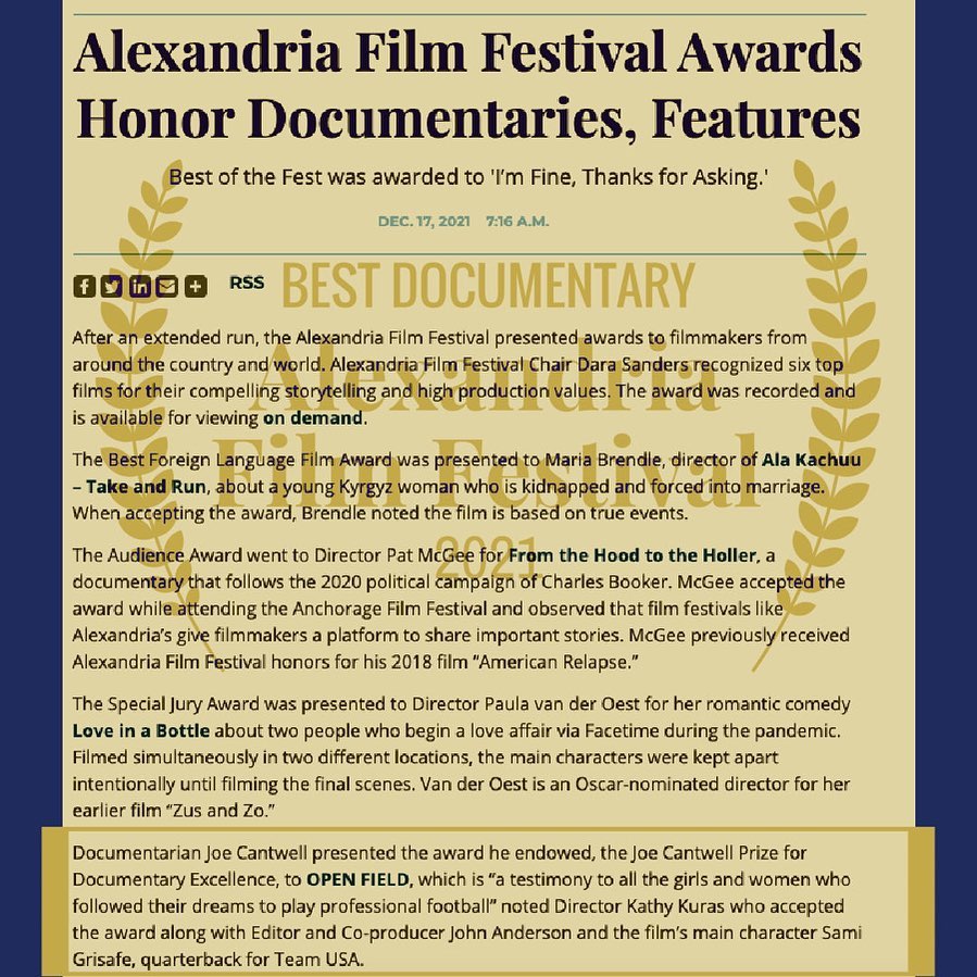Vanguard_Muse's tweet photo. Thank you to the @alexandriafilmfestival for recognizing #openfieldmovie with Best Documentary at this year’s festival!

— at Alexandria Film Festival https://t.co/ijF5yGX3Jg