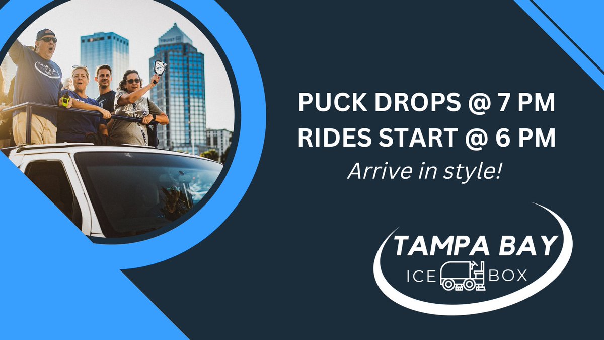 tampabayicebox's tweet photo. @TBLightning plays the @DallasStars tonight at home!  Puck drops at 7 PM. 

Come cheer on your gentlemen and arrive in style.  
Pick-ups start at 6 PM!

#tblightning #tampabay #tampa #tampabaylightning #hockey #tbicebox https://t.co/LvWP8JvZWN