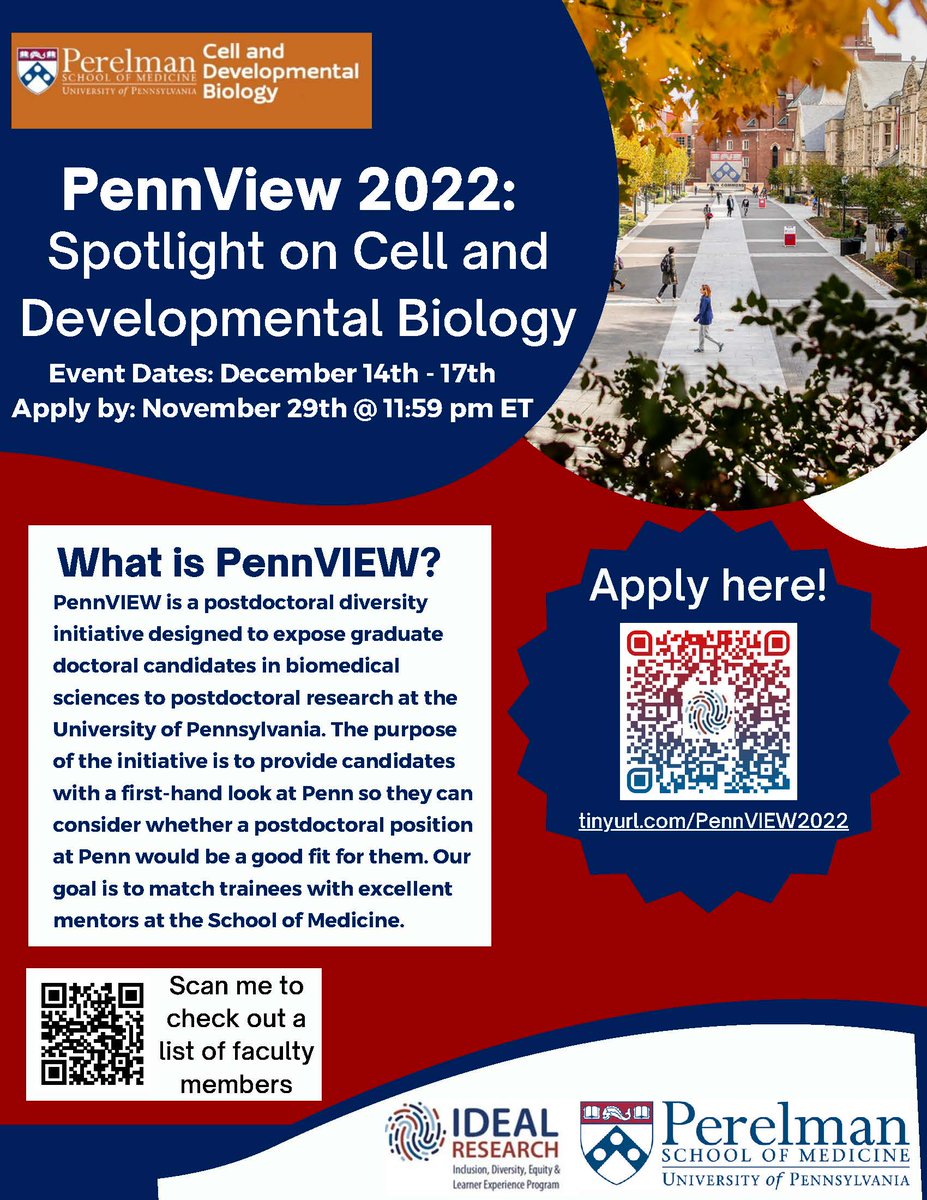 Research Trainee Affairs at Penn Medicine (@rtaatpennmed) on Twitter photo Are you a graduate student interested in pursuing a Cell & Developmental Bio. post-doc @ Penn? Apply for PennVIEW, an initiative designed to expose doctoral candidates in biomedical sciences to post-doc research opportunities! Applications due by 11/29 <a href="/pennbgs/">Penn BGS</a> <a href="/PennBPP/">Biomedical Postdoctoral Programs</a> <a href="/PennCDB/">UPenn CDB</a> Are you a graduate student interested in pursuing a Cell & Developmental Bio. post-doc @ Penn? Apply for PennVIEW, an initiative designed to expose doctoral candidates in biomedical sciences to post-doc research opportunities! Applications due by 11/29 <a href="/pennbgs/">Penn BGS</a> <a href="/PennBPP/">Biomedical Postdoctoral Programs</a> <a href="/PennCDB/">UPenn CDB</a>