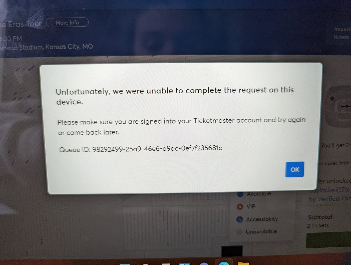 JennRoyer19's tweet photo. @Ticketmaster WHAT IS THIS?!?!?!?! Almost 6 hours and now this?!?!!!

@taylorswift13 as a fan that has been to every one of your concerts, this is so frustrating!!! https://t.co/OcRbJSOMB7
