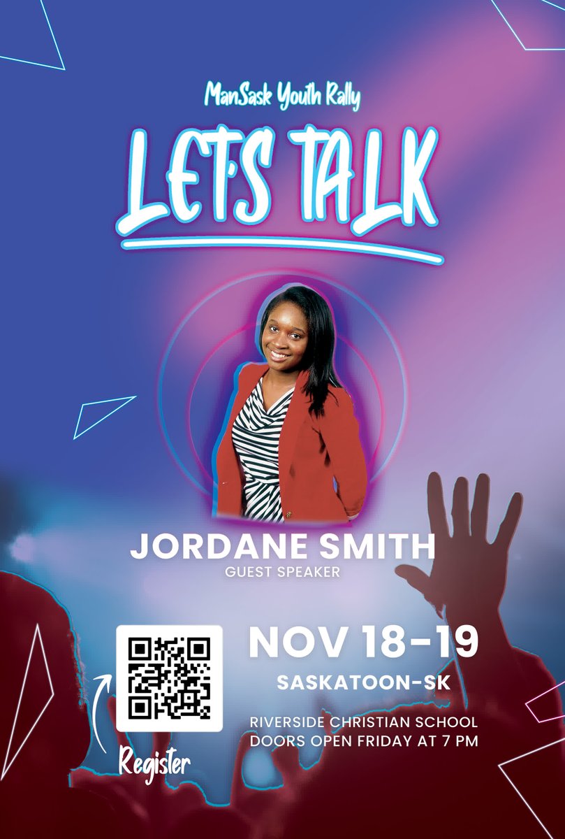 mansask's tweet image. Happening this weekend! November 18–19,  Doors open at 7 PM 
Guest Speaker: Jordane Smith 
Theme: “Let’s Talk” 
Location: Riverside Christian School 

More information here: link.heropost.io/sk-youth-rally…