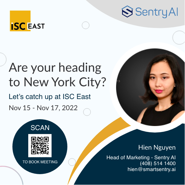 smartsentry's tweet photo. Are you attending ISC East this week in New York City? Looking forward to catching up with you on the latest trend in the industry. Click https://t.co/eDlVFey3bW to book a coffee chat at the show. #isceast #aiforvideomonitoring https://t.co/3kha5tCucd