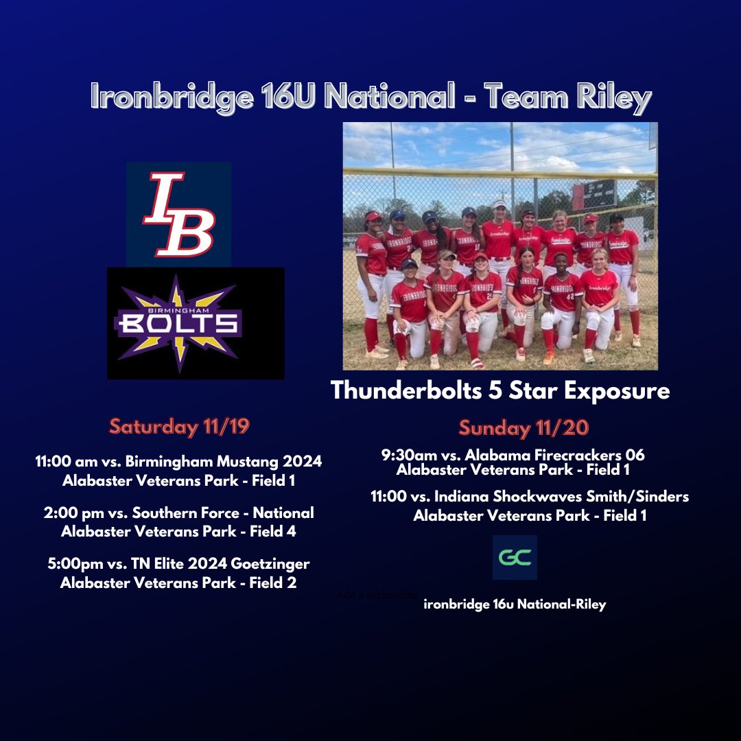 16uRiley's tweet photo. Check us out this weekend in Alabama! Let’s GO IB ❤️🤍💙 https://t.co/eoQ53RrbId