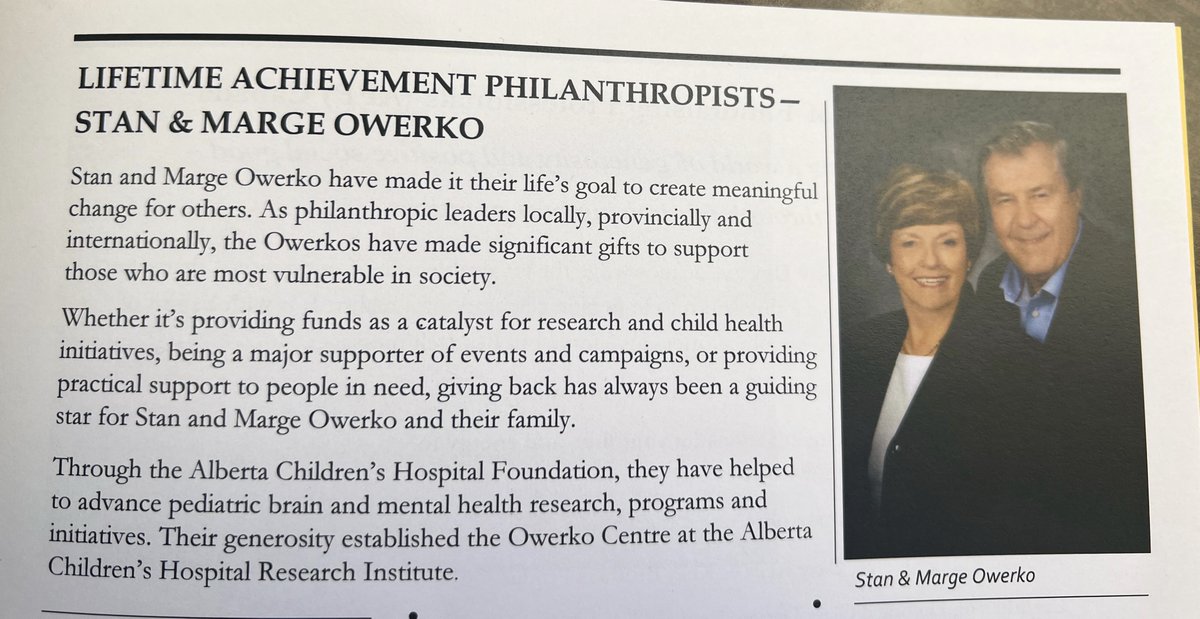 I am thrilled that Stan and Marge Owerko received the Generosity of Spirit Lifetime Achievement Award. We @owerkocentre have benefitted from their tremendous generosity and vision. We are proud to conduct our work under their name @ACHFKids @UofCr4kids  #NationalPhilanthropyDay