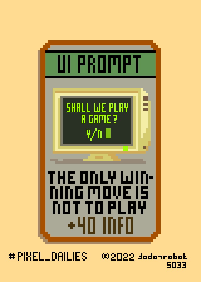 todorrobot's tweet photo. #pixelart #pixelartist #pixel_dailies #cardart #cardgame #gameart #gamedev #indiedev #gameartist #gamedesign #adhddev @Pixel_Dailies #Nightsky #UIPrompt #wargames Well, shall we, you #pigeyedsackofshit ? https://t.co/nL4KJrNu7L