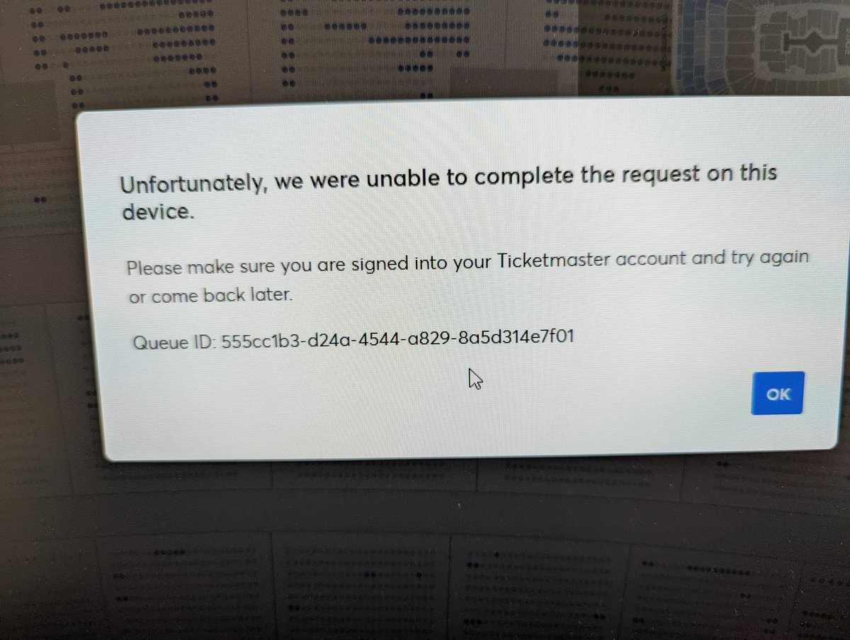 jakasujo's tweet photo. @Ticketmaster What does this mean?!? I've been logged in all day! Come on! https://t.co/UvgZ5KtSjm