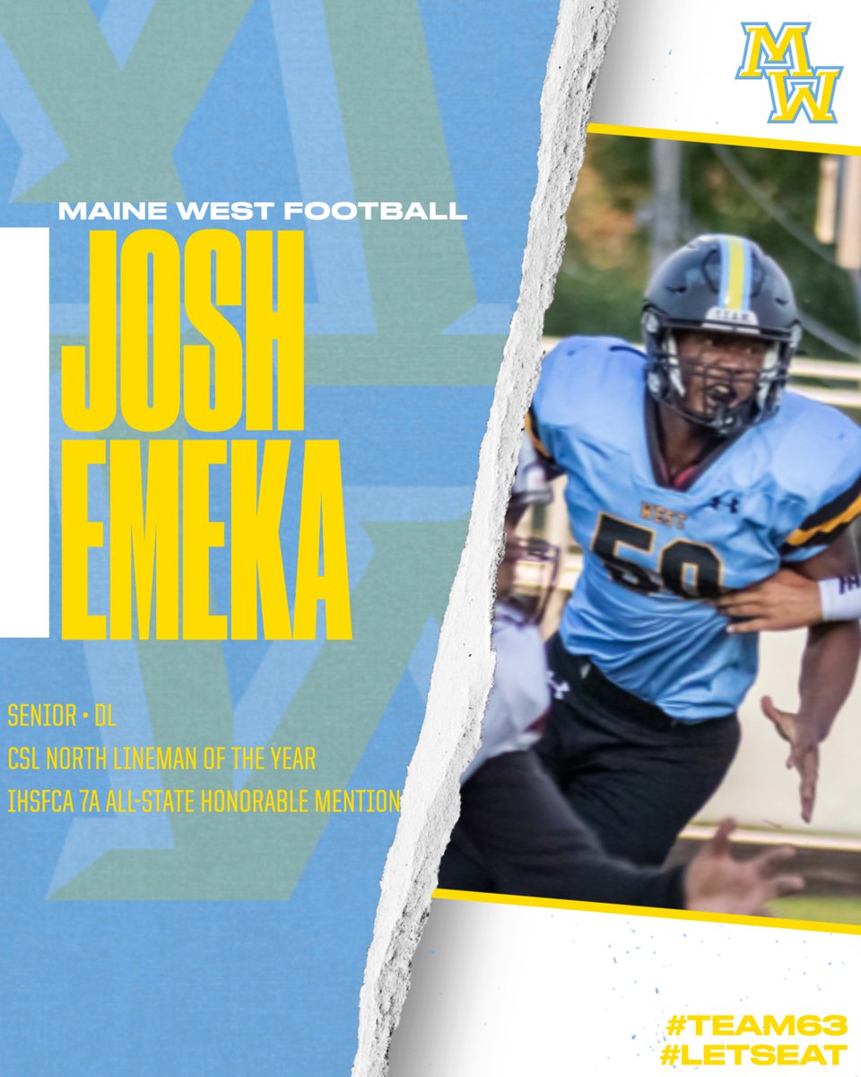Congratulations to Senior Defensive Lineman <a href="/jemeka2005/">Joshua Emeka</a> who was recognized as the CSL North Lineman of the Year and earned Honorable Mention recognition for the <a href="/IHSFCA1/">IHSFCA</a> 7A All-State team! <a href="/mwwarriors/">MW Athletics</a> <a href="/MaineWestWAPA/">W.A.P.A.</a>