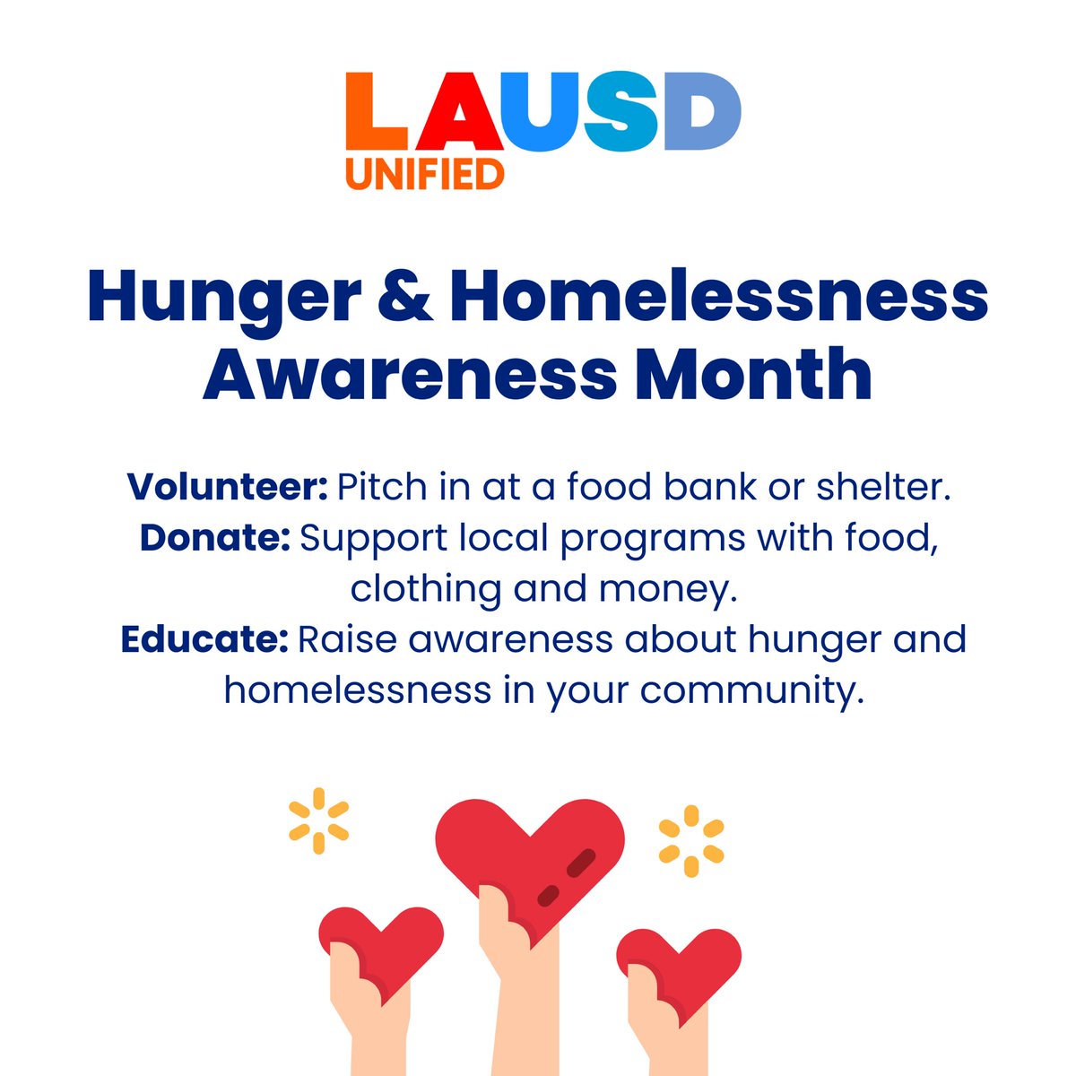 Let's join together for Hunger and Homelessness Awareness Month. Lend a hand to those in immediate need while also supporting meaningful longterm solutions. Learn more on how to help at hhweek.org.