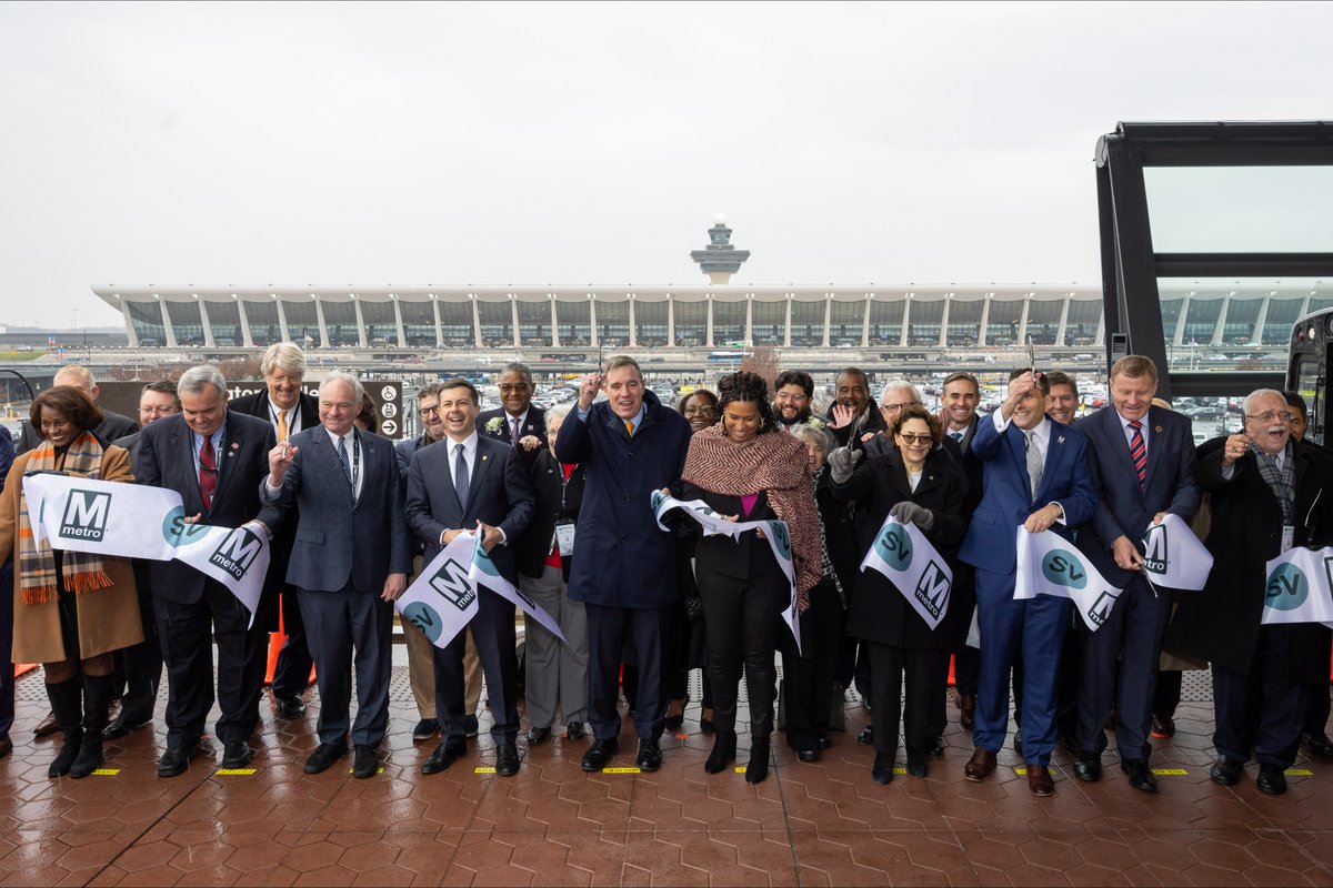 USDOT's tweet photo. Today, we're thrilled to celebrate the opening of Metro's Silver Line Extension that provides people in the D.C. area a new, affordable way to get around and connect to Dulles International Airport, helping boost the regional economy and support local jobs. https://t.co/DJSmC4L3W8