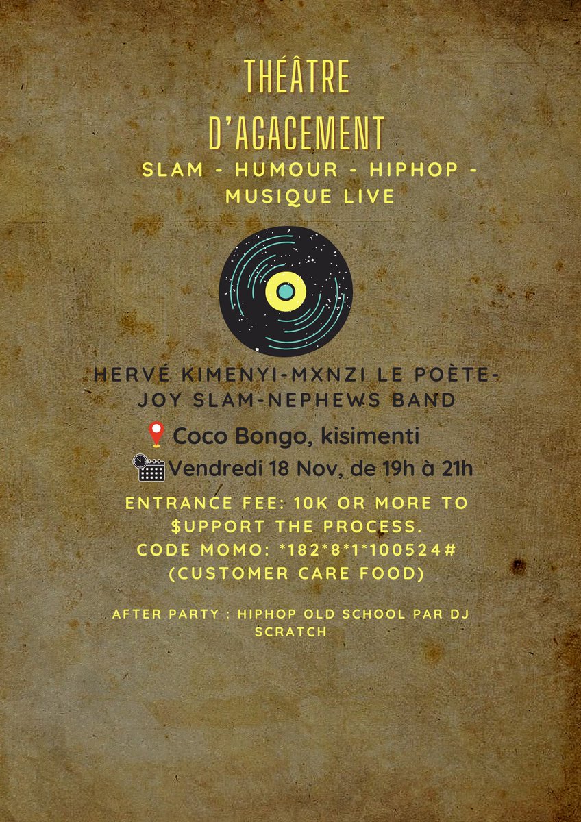 Et ce vendredi, on fait une grosse teuf avec mes gars <a href="/kimmenyi/">kimenyi herve</a> , Joy Slam, et <a href="/BandNephews/">Nephews Band</a> au <a href="/CocoBongo18av/">Coco Bongo</a>. Tu ferais mieux de ne pas le rater!