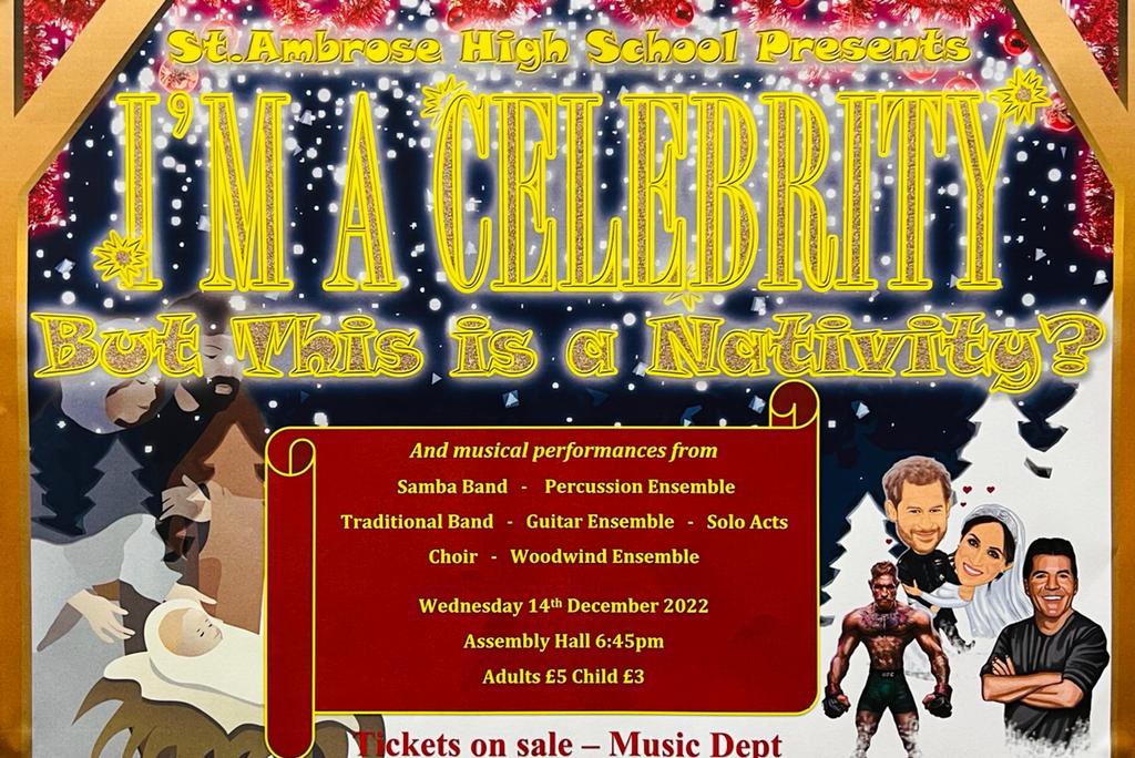 TiCKETS ON SALE! The return of the  Music &amp; Drama Department Christmas concert! The true message of the Nativity story (with the St Ambrose twist!) on stage! We promise not to disappoint! Showcasing our fabulous bands, choir and instrumentalist to! <a href="/stambrosehigh/">St Ambrose High</a> Superstars! ⭐️