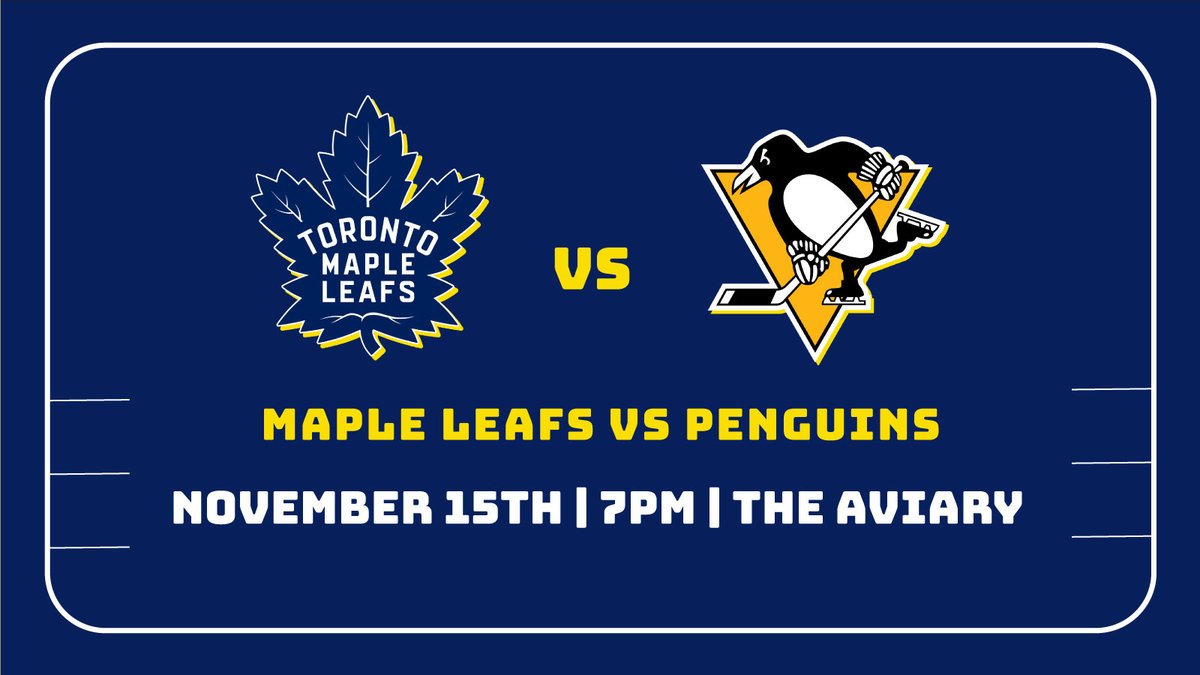 AviaryBrewpub's tweet photo. Watch the game at The Aviary tonight: Maple Leafs vs Penguins! 🏒
Get $1off @longslicebrews draught during regular season Leafs games!
See all our events and games playing: https://t.co/NReqORnTjr
#LeafsForever #GoLeafsGo #NHL #LongsliceBrewery #AviaryBrewpub https://t.co/x22xMLdeco