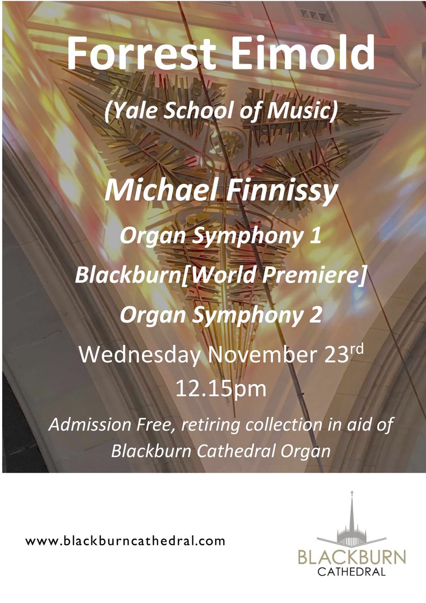 So excited about this world premiere! 12.15pm November 23rd. #newcomplexity #organrecital @bbcathedral @BBChamberChoir @RCO_Updates @StonyhurstMusic