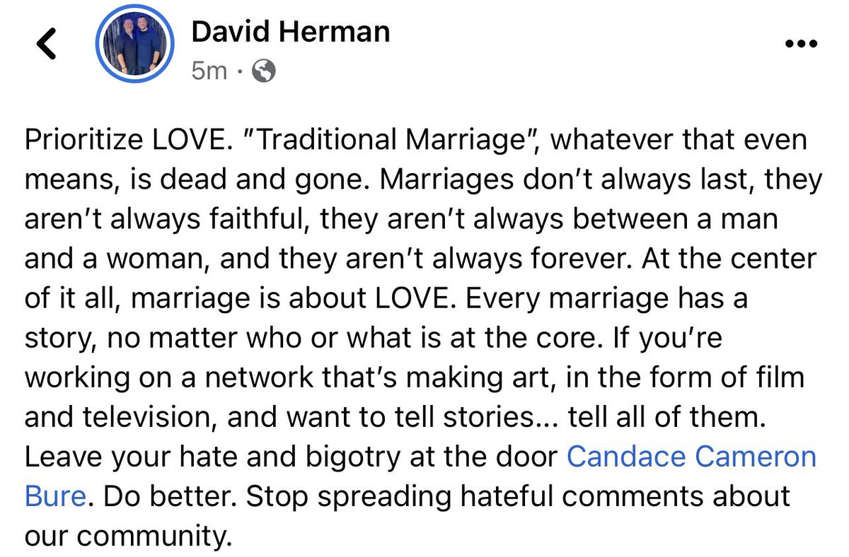 Dear @candacecbure,

While I will never throw ignorance at you for your religious beliefs, I WILL call-out your ignorance for attacking LGBTQIA+ love & marriage. Your words are both hateful & uncalled for. Attached are my words back to you. X 

#CandaceCameronBure