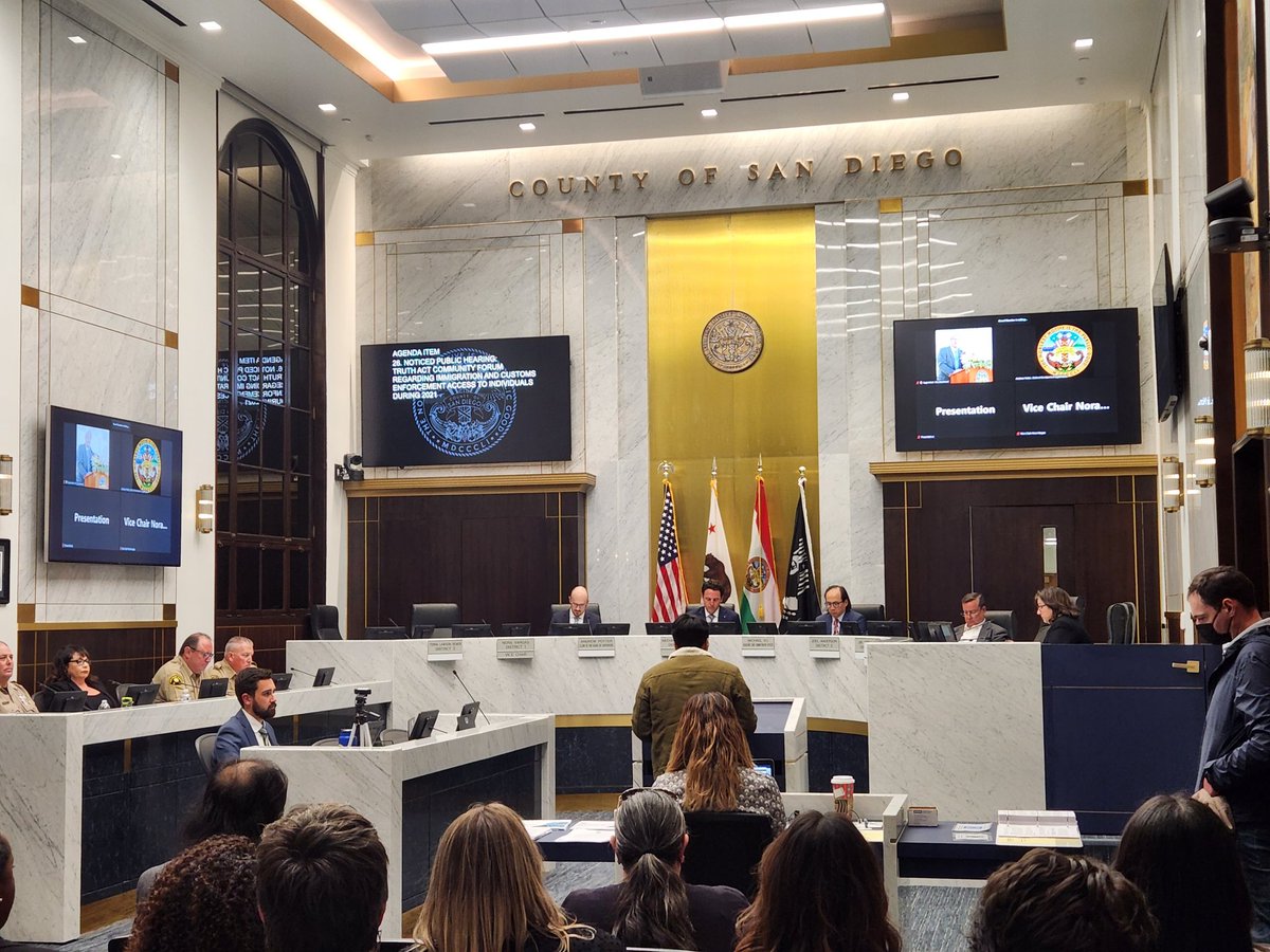 _esme9_'s tweet photo. Kai Guzman representing @sdicACLU at the #TRUTHact forum. For the FIFTH year, we continue to demand that @SDSheriff ends all VOLUNTARY collaboration with DHS agencies and stop tearing families apart. @SanDiegoCounty #NotOneMore https://t.co/GRkuICtX8F