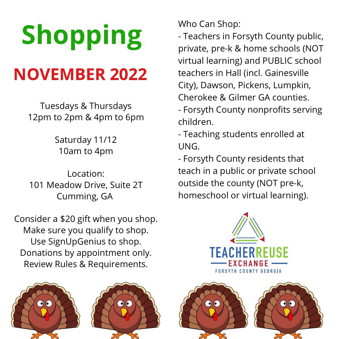 TeacherReuse's tweet photo. Come find holiday cheer at the TRE. Sign up to shop!

#teacherreuseexchange
#education #literacy #kids #causes #reuse #recycle #teachers #landfilldiversion #classrooms #charity #donate #socialgood #dogood #nonprofit #community #environment
#forsythcountyschools 
#forsythcountyga https://t.co/Q44U3USRvT