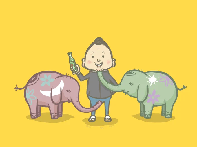 11/16 (279/365) いたずら好きのゾウさんとビール好きのホトケ様 #今日は何の日 #国際寛容デー #ぞうさんの日 #いいビール飲みの日 #イラスト #一日一絵