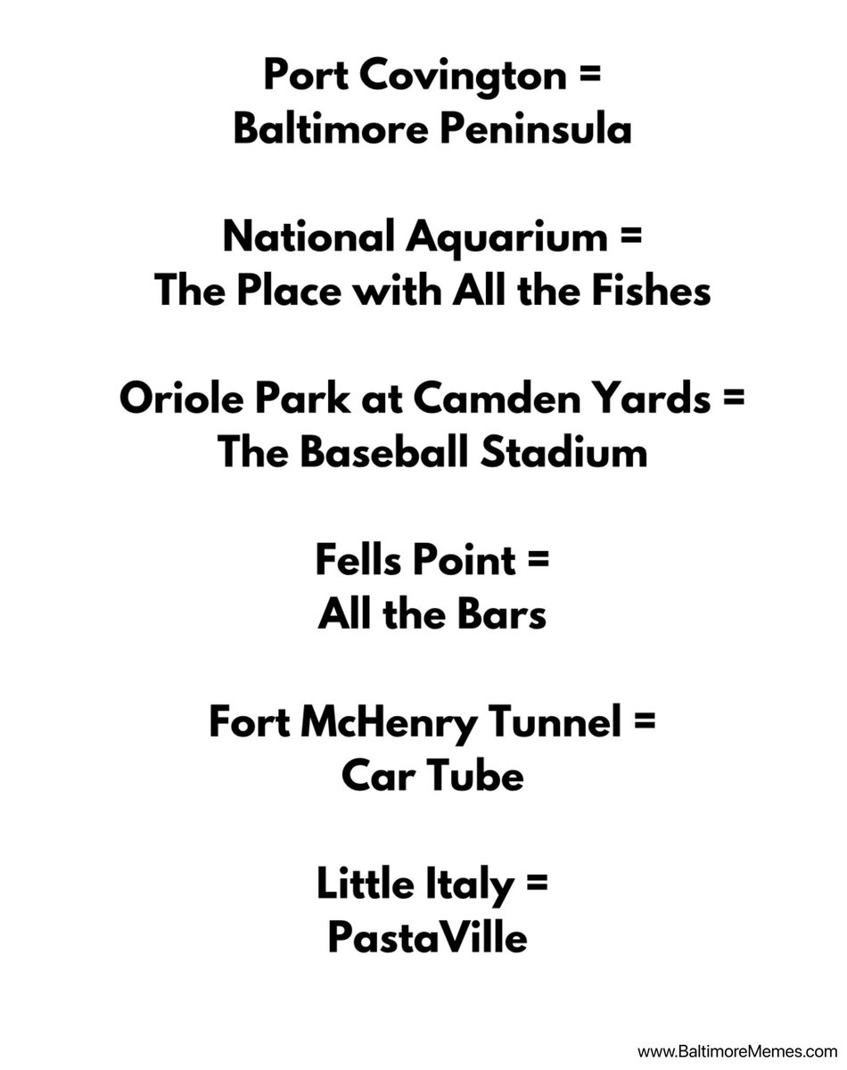BaltimoreMemes's tweet photo. With Port Covington rebranding as Baltimore Peninsula, here are some more super-creative rebranding ideas that don’t suck at all. 

#baltimore #baltimorepeninsula #portcovington https://t.co/kPhqDJGIMi