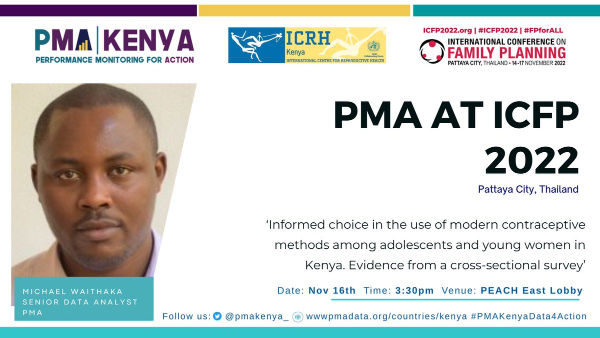 pmakenya_'s tweet photo. Our poster presentation today will shed light on informed choice. Join @MichaelMkenya at 3:30pm to learn more about this study. @ICFP2022 #PowerofFP #FPforall @NCPD_Kenya @MarieStopesKe @DSWKenya @jacarandakenya @FHOKenya @alex_omari1  @MamaDaktari @KombeMartha @DollarmanKE https://t.co/4gLNoav4nK