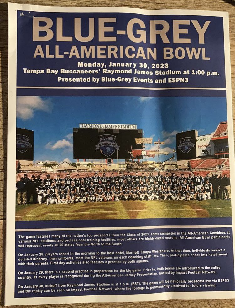 TDuncan_10's tweet image. Blessed to be selected as a Blue Grey All-American. Grateful for this opportunity. Thank you @BlueGreyFB