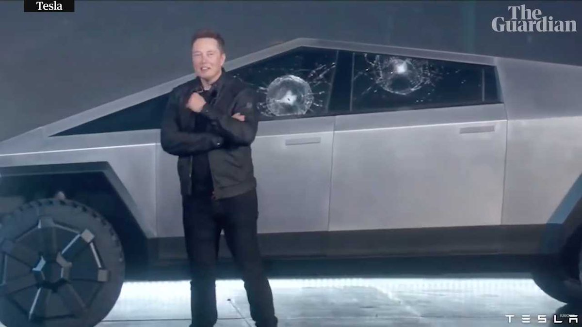 lay_man's tweet photo. Internet is abuzz with @elonmusk's thin skin - firing employees for slack messages, and blocking or even disabling accounts for mocking him etc. But I disagree, his skin is unbreakable, just like Cybertruck's glass!! https://t.co/mUlz7V7c8k