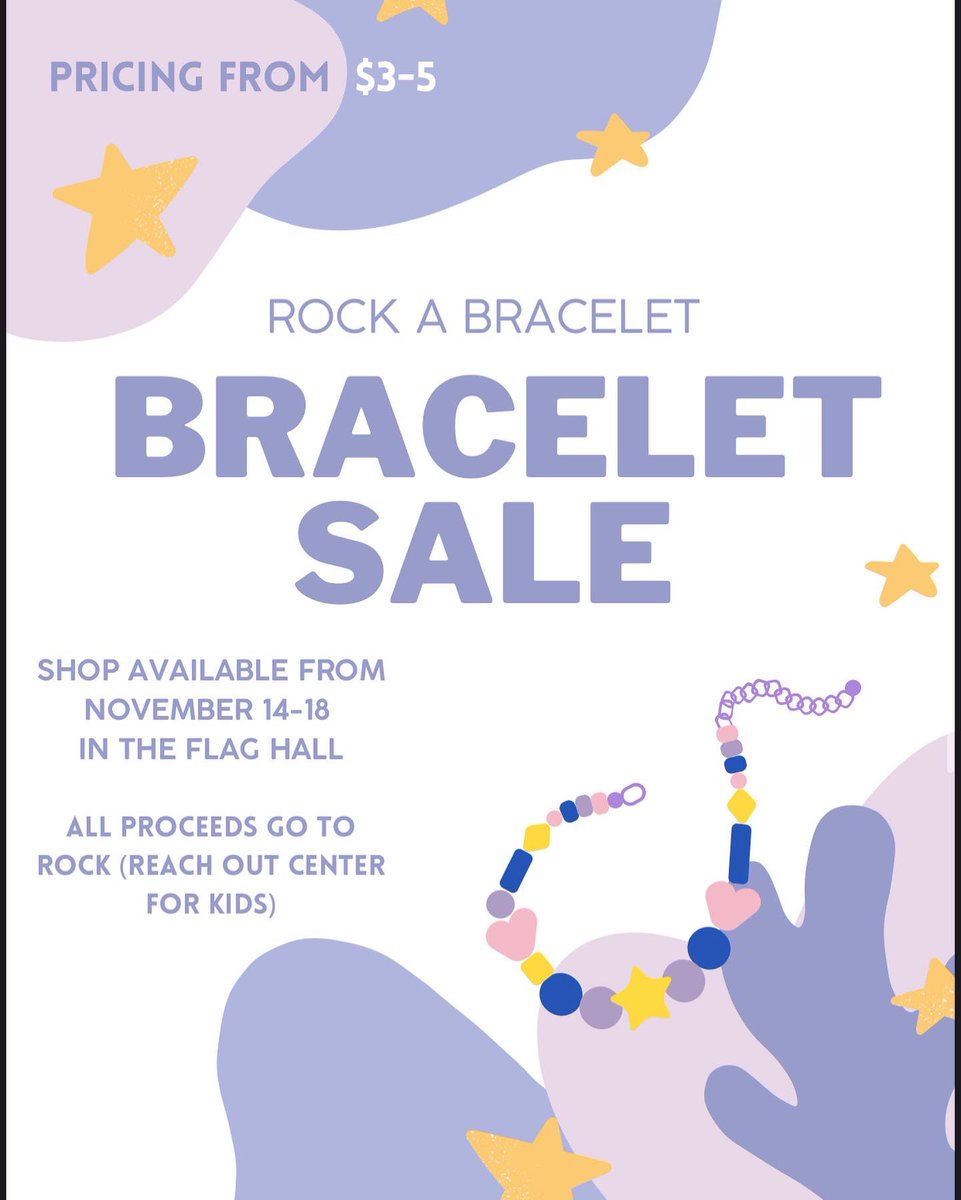 mmesayewich's tweet photo. ROCK A Bracelet is happening during period 3 this week in the flag hallway. 

Come grab some colourful bling and raise money for a good cause. All proceeds go to ROCK (Reach Out Centre for Kids) a local multi-service organization with a concentration on mental health support. https://t.co/DW4WVCZFZp
