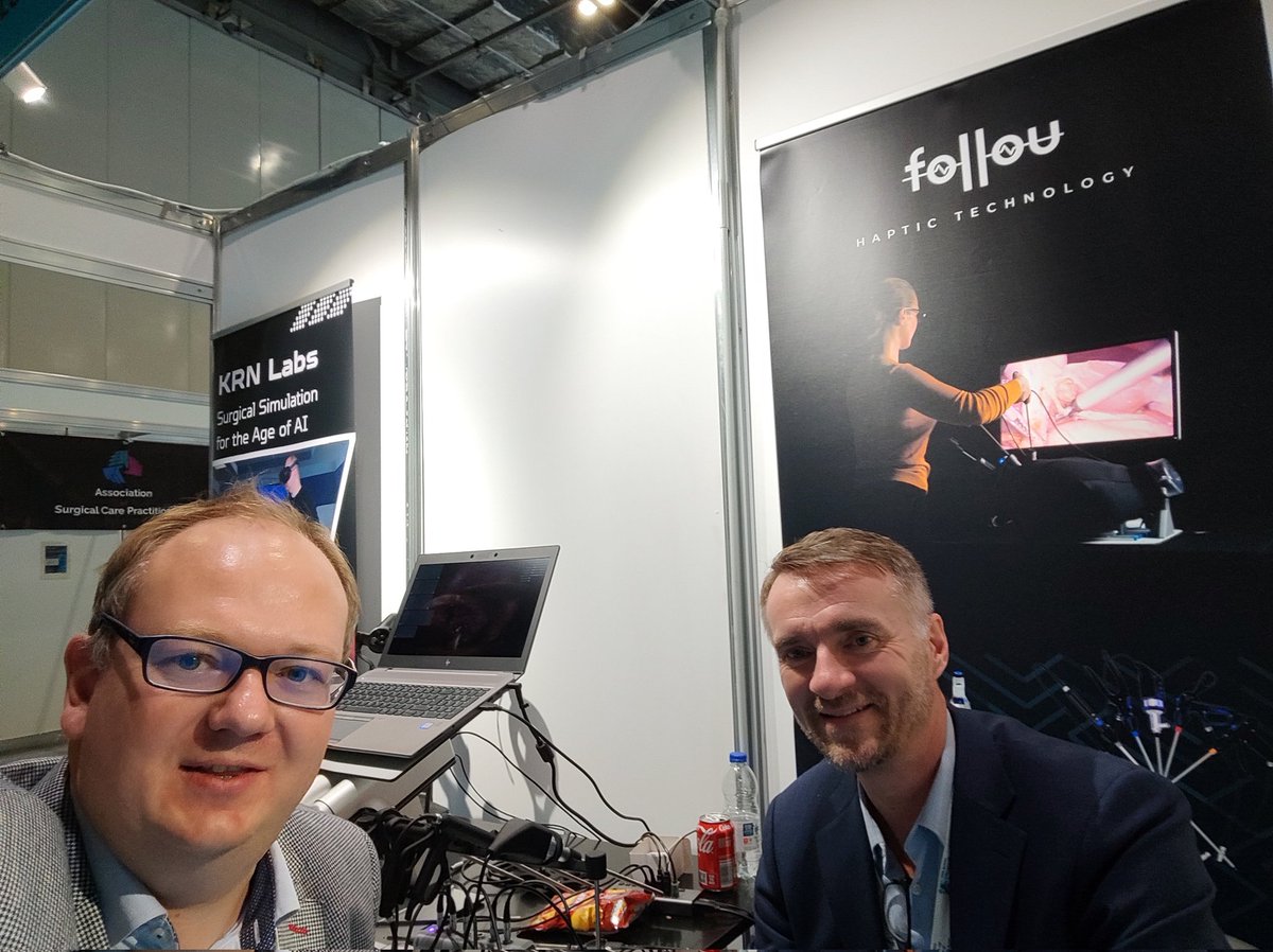 KrnLabs's tweet photo. A quick debrief with Fredrik from #Follou after a super-intense day at #FS22. Big thanks to all the people who came by our booth and gave us so much constructive feedback on our work on #VR #SurgicalSimulation. #MEDTECH #MedEd https://t.co/IswAlgO9Jd