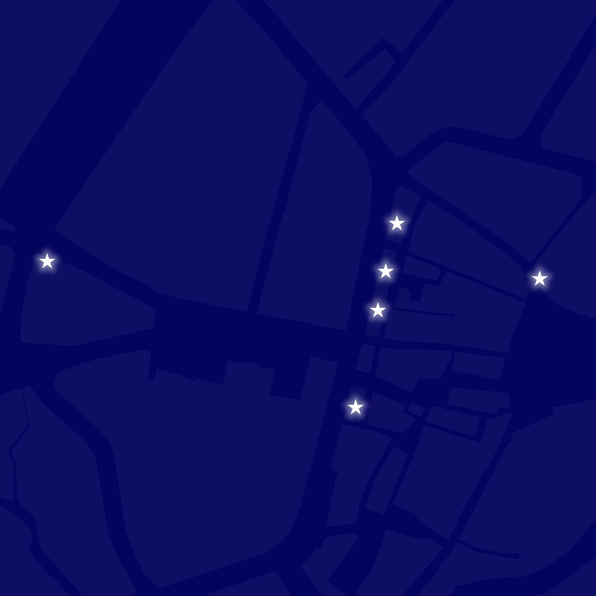 magmap_'s tweet photo. It's already #night time in France, the night falls so quickly now l, right ?🌃

But the bars are still open till 2AM here, so everything is fine.

Oh and look ! Here is the #map / #constellation of the #bars in my hometown, Bazas.

DM me if you want yours !💙
#30DaysMapChallenge https://t.co/YkrLMkYQjb
