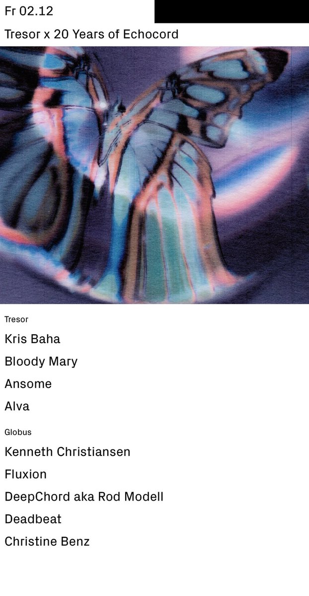 Celebrating Echocord records 20 years at <a href="/TresorBerlin/">TRESOR</a> on Friday 2 Dec! See u there✨