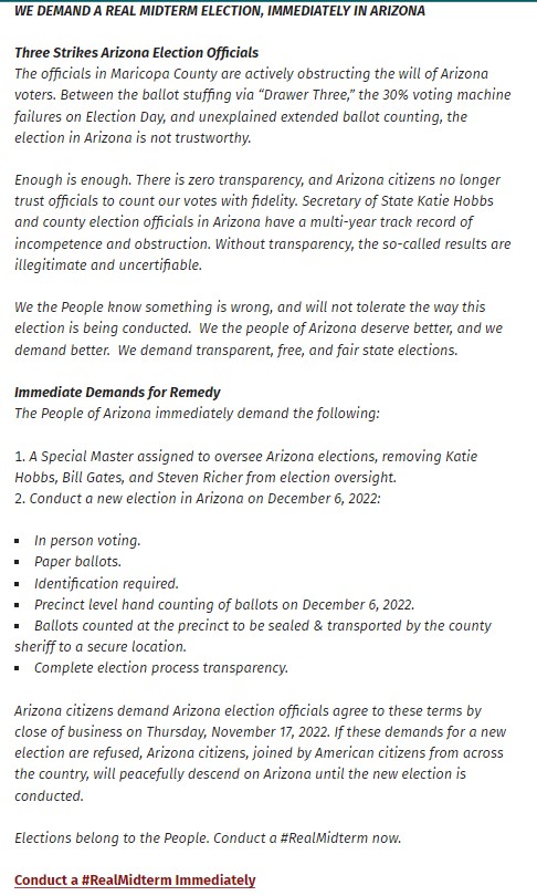 AngelaBengtsso1's tweet photo. @ColonelReynolds Please get this trending! This is letter is speaking truth. Hobbs, Richer & Gates botched the 2020 election and they have done it again. Just give us a real election - something we can believe it. Please re-tweet #realmidterm Here's the AZ letter associated with this movement https://t.co/bJNPCjXcVx
