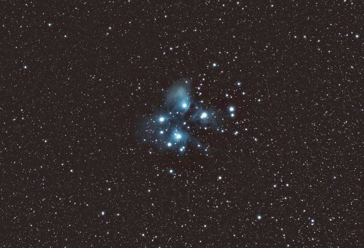 myboy_bubba's tweet photo. M45 the Pleiades star cluster taken with a rokinon 135mm lens and asi294mc pro camera with optolong Lpro filter. 120sec exp for 2hours. Getting the hang of the ASIAIR! https://t.co/SfxOBNdF29