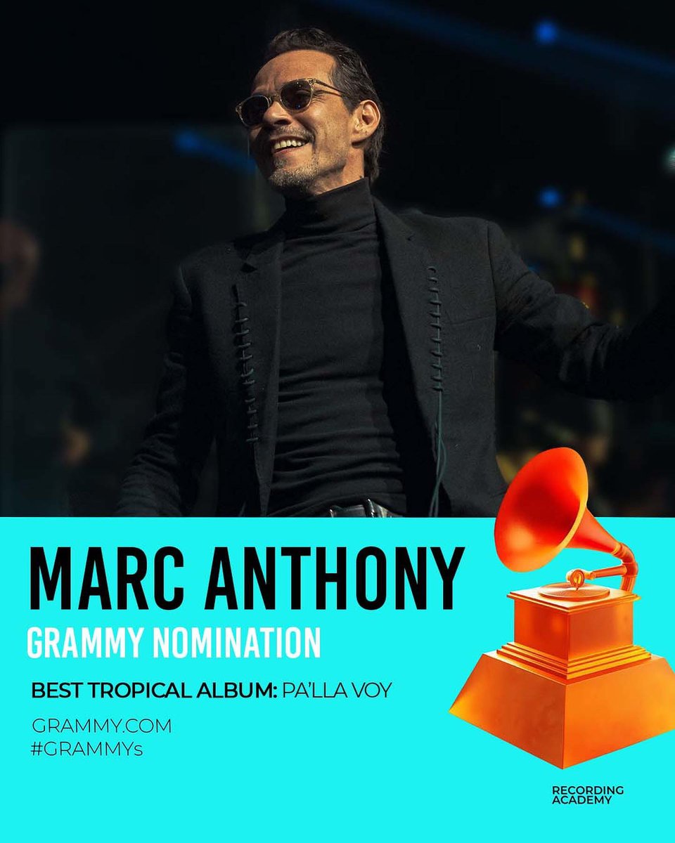 MarcAnthony's tweet photo. Thank you @RecordingAcad  for the nomination to “Best Tropical Album” with the #PallaVoyAlbum 

Mi gente! Gracias por seguir disfrutándose ese álbum 🔥 https://t.co/kkXgtZXuOP