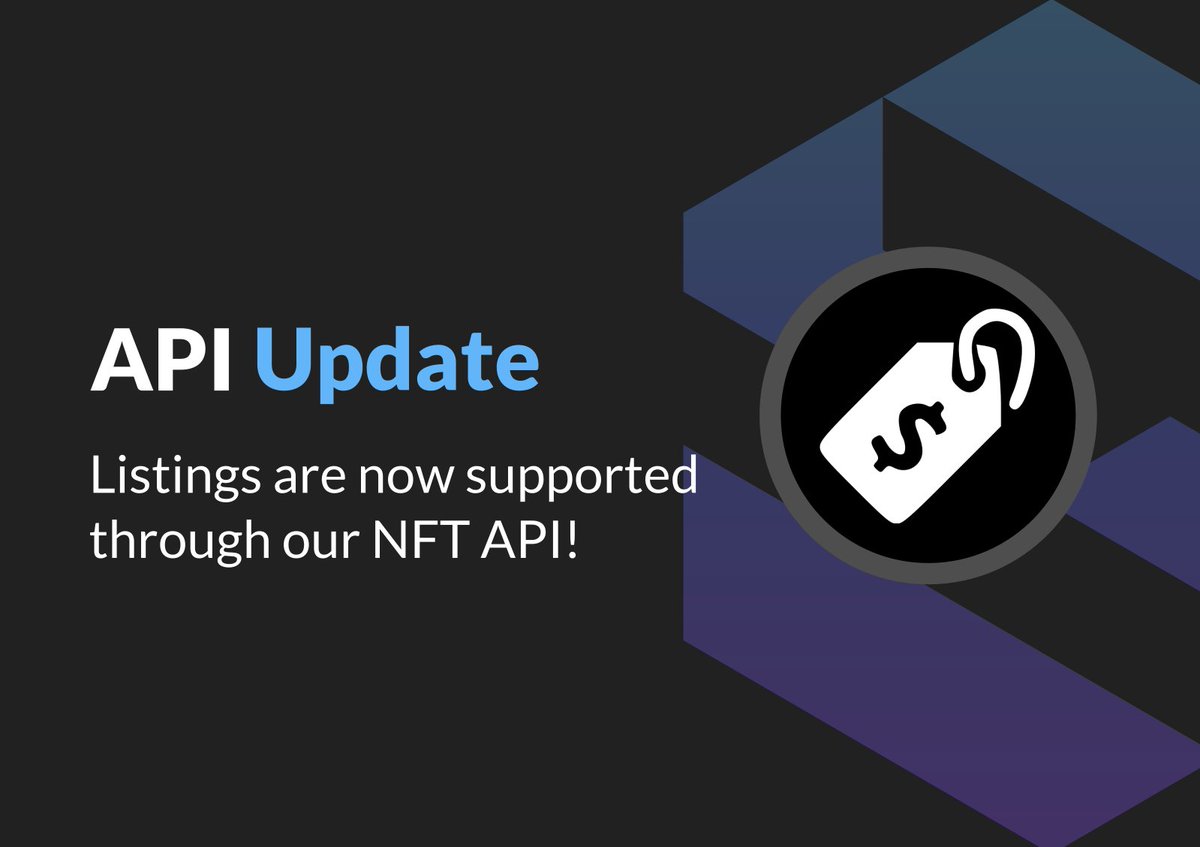 SimpleHashInc's tweet image. 🚨 LISTINGS ARE LIVE 🚨

Looking to stay up to date with active marketplace listings?
Well... look no further ⚡️

We've just rolled out listings support through our NFT API, and will be adding coverage of more marketplaces soon 👀